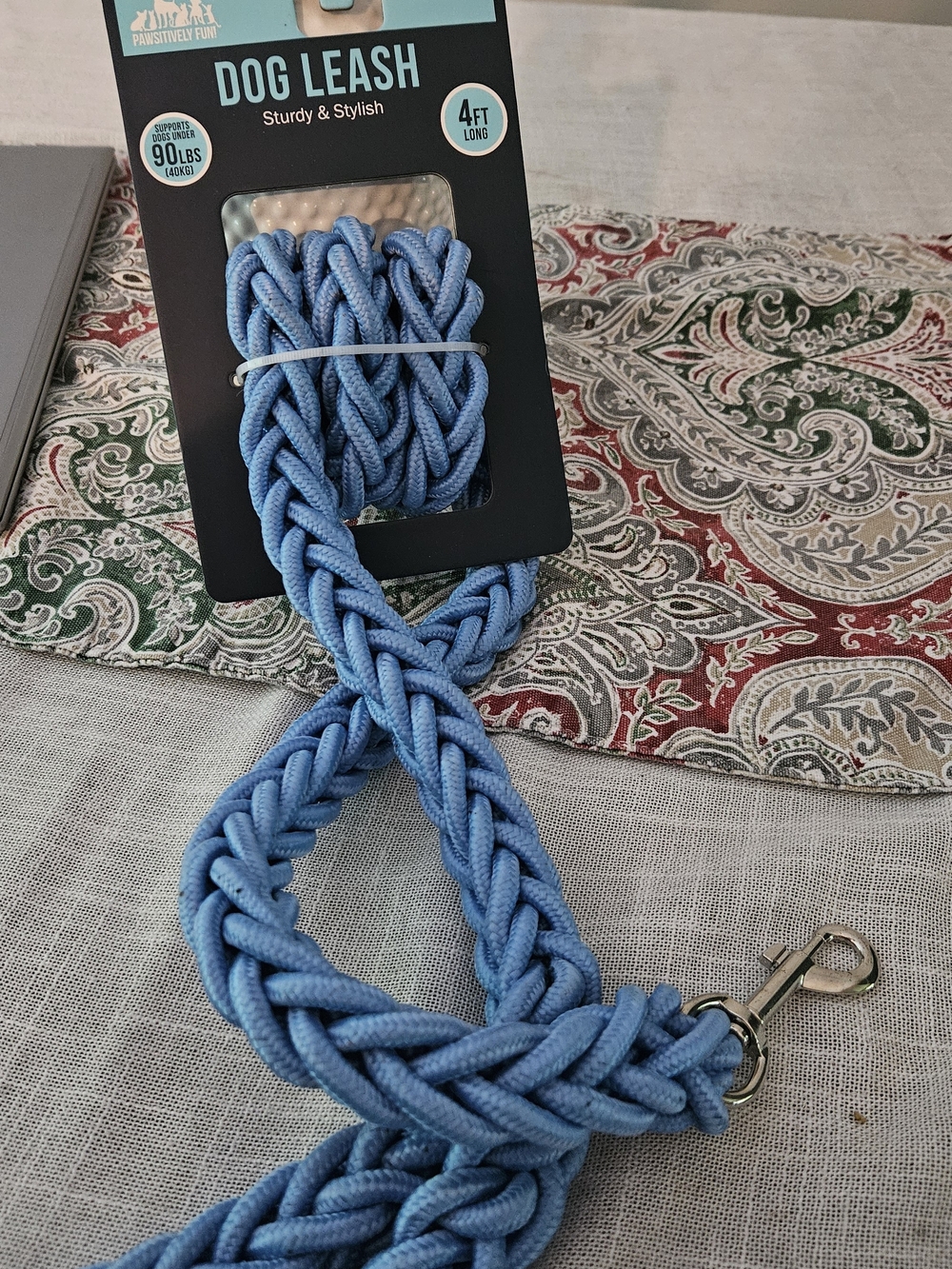 Braided Light Blue Dog Leash with Metal Clip